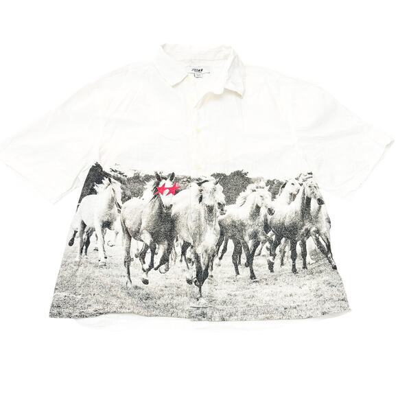 Zara TwoJeys Printed Cowboy Denim Button Down White Shirt Size Medium - Picture 1 of 6
